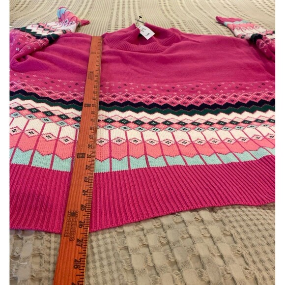 NWT Crown & Ivy Sweater Size Large Measures like 2X Magenta Pink Fair Isle Look - Picture 9 of 10